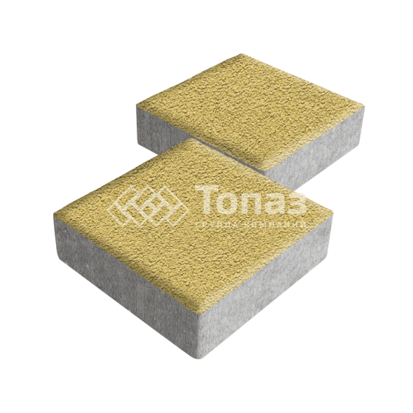 Тротуарная плитка Квадрат 200х200х60, желтая на камне